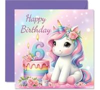 6th Birthday Cards for Girls - Unicorn Cake - Happy Birthday Card for 6 Year Old Girl Great Niece Granddaughter Niece Daughter, 145mm Bday Greeting Cards