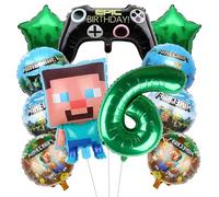 6th Birthday Decorations Boy, 6 Balloon, Number 6 Balloon-HSC Mine Birthday Decorations 32Inch Foil Balloon with Helium for 6th Birthday Decorations Boy or Gaming Theme Party Supplies (11Pcs)