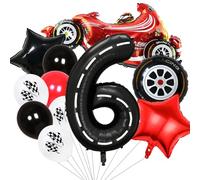 6th Birthday Decorations Boys, 6 Balloon, 6 Birthday Balloons, HSC Racing Car Party Decorations - 11Pcs Car Theme Balloons Set With 40" Number 6, Tyre & Star Foil Balloon For Kids Party Supplies