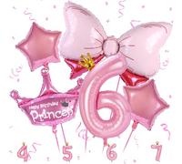 6th Birthday Decorations for Girls, Princess Crown Set With Pink Number 6 Foil Balloon and Pink Bow for Baby Girls Birthday Party Baby Shower