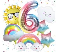 6th Birthday Decorations Girl, Rainbow Birthday Balloons Set With Sun Gradient Stars and 40 Inch Number 6 Foil Balloon for Girls Rainbow Theme Party Decoration Supplies