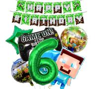 6th Birthday Decorations, Happy Birthday Balloons Banner Foil Balloons for Party Supplies Gaming Theme Party Supplies Decoration (5th) (6th)