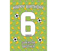6th Birthday Football Card for Brother - From Sister Greeting Gift Keepsake Blank Inside Hobby Theme Premium Quality Envelope Included UK Seller
