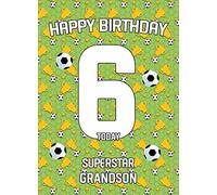 6th Birthday Football Card for Grandson - From Grandad Grandma Greeting Gift Keepsake Blank Inside Hobby Theme Premium Quality Envelope Included UK Seller