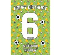 6th Birthday Football Card for Nephew - From Auntie Uncle Greeting Gift Keepsake Blank Inside Hobby Theme Premium Quality Envelope Included UK Seller