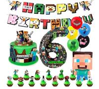 6th Birthday Gaming Decorations - Happy Birthday Balloon Banner & Foil Balloons for Boy's Gaming Theme Party