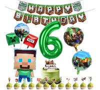 6th Birthday Party Decorations Boys, 34inch Number Balloon, Banner Foil Balloons Miner Gaming Birthday Decorations, Gaming Theme Party Supplies Decoration
