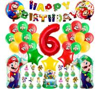 6th Birthday Party Decorations for Boys Girls- 6rd Kids Birthday Decorations Super Foil Balloons Bros Happy Birthday Banner Party Latex Balloons Cake Toppers for Ma rio Theme Party Supplies Decoration