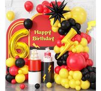6th Birthday Red Black Yellow Balloons Arch Kit, 6th Cartoon Balloon Garland with Number 6 Lightning Star Balloons for Boys Girls Cartoon Theme Birthday Baby Shower Party
