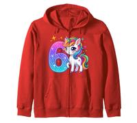 6th Birthday Unicorn For Girls, Six Cute 6 Years Old Zip Hoodie