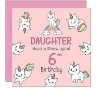 6th Daughter Birthday Card - Funny Cat Cute Daughters Birthday Card for 6 Year old Kids six, sixth