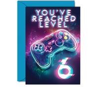6th Gamer Birthday Cards for Boys Girls - You've Reached Level 6 - Happy 6 Birthday Card for Son Daughter Nephew Niece Grandson, 5x7 Inch Six Sixth Bday Video Game Greeting Cards