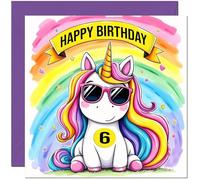 6th Girls Birthday Card - Rainbow Unicorn - Cute Girls Unicorn Birthday Card for 6 Year old Kids six, sixth