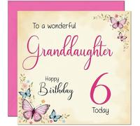 6th Granddaughter Birthday Card - Beautiful Butterfly Floral Granddaughter Birthday Card for 6 Year old Kids six, sixth