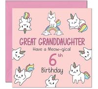 6th Great Granddaughter Birthday Card - Funny Cat Cute Birthday Card for 6 Year old Kids six, sixth