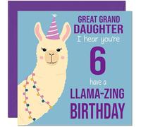 6th Great Granddaughter Llama Birthday Card - Llamazing - Great Granddaughters Birthday Card for 6 Year old Kids six, sixth