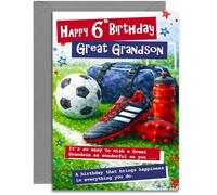 6th Great Grandson Football Birthday Card - Age 6 Red and Blue Football design - A5 Size Card with Grey Envelope, Made in UK
