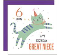 6th Great Niece Birthday Card for Kids Cat Cute Great Nieces Birthday Card for 6 Year old Kids six, sixth