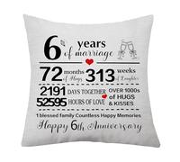 6th Marriage Gift 6 Years of Wedding Anniversary Cushion Cover 6th Anniversary Keepsake Gifts for Wife Husband Women Men Couples Families Decorative Cushion Cover Pillow Case Gifts (6th)