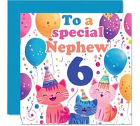 6th Nephew Birthday Card - Cute Cats Special Nephew - Happy 6th Birthday Card from Auntie Uncle, 145mm Age 6 Greeting Cards