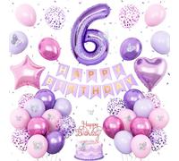 6th Pink Purple Birthday Decorations,Pink Purple 6th Birthday Balloons for Girls Lavender Party Decor Banner Number 6 Balloons Cake Topper Butterfly Party Decorations for 6 Year Old Girls