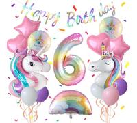 6th Unicorn Birthday Party Decorations for 6 Years Old Girl Purple Pink Unicorn Party Theme Balloon Set, Large Rainbow Unicorn Helium Balloons with Heart and Star Baby Shower Kids Supplies Age 6