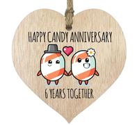 6th Wedding Anniversary Plaque Gift for Husband Wife - 6 Years Together - Happy Iron Anniversary Wooden Heart for Women Men Partner, Light Wood Sign Keepsake Gifts