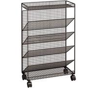 6Tier Metal Bookshelf Cart with Lockable WheelsModern Bookcase Trolley for Books Magazines and AlbumsStylish Rolling Storage Solution for Home & Office