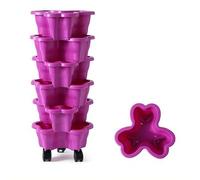 6Tier Strawberry Tower,Vertical Stackable Garden Planters With Rolling Wheels,Stacking Herb Flower Vegetable Strawberry Planter Pots for Indoor Outdoor Balcony Yard Patio Gardening,9.8"*23.6"(Purple)