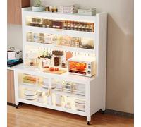 6Tier White Coffee Bar & Microwave Stand with Wheels MultiFunctional Baker Rack for Coffee Machines Microwave Ovens Bread Makers & Kitchen Storage Solutions
