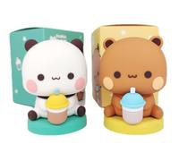 6types Bubu & Dudu Tableau de Bord de Voiture Illustration décorative - Belle Statue de Panda Emoji, Blanc et brun Ours Ornements Pour Voiture, Maison, Bureau et sac à dos cadeaux (2pcs bottle)