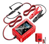 6V/12V Automatic Intelligent Recognition, Intelligent Battery Charger & Repairer, Smart Pulse Desulfator Trickle Maintainer for Car, Motorcycle, Marine, LED Display (Red)
