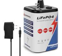 6V Lantern Battery, 6 Volt 6Ah Rechargeable LiFePO4 4R25 Battery with Charger 1 Pack, for Lantern, Flashlight, Emergency Light, Deer Game Feeder (Spring Terminal)