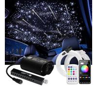6W Small Size Fiber Optic Starlight Headliner Kit, 350pcs*0.03in*9.8ft, Shooting Stars + Twinkle + Sound-Activated APP& Remote Control Starlight Engine for Car Home