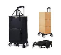 6Wheel Folding Shopping Trolley Large 35L Waterproof Utility Cart with Removable Bag Lightweight Metal Rolling Grocery Cart for Easy Mobility Black