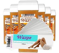 6x 100ml roll on wax, roller wax cartridge Honey + 100 strips Body & Leg waxing, from UK Brand- Waxee