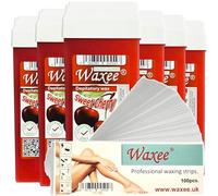 6x 100ml roll-on wax roller wax cartridge refill + 100 waxing strips from UK brand Waxee! Sweet Cherry.