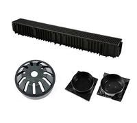 6x 1m Lengths Clark Drain CD422 (new mesh grating) A15 Drainage Channel with 1x Stopend & Outlet Pack CD402 & 1 Leaf Guard CD403