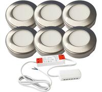 6x 2.6W LED Kitchen Cabinet Surface Spot Lights & Driver Steel Natural White