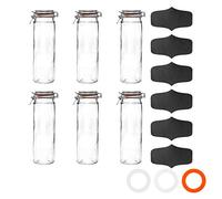6X 2000ml (2 Litre) Clear Glass Spaghetti Jars with Chalkboard Stickers Orange Airtight Silicone Seal and Metal Clip Lids - 70.3oz Empty Tall Pasta Kitchen Containers - by Argon Tableware