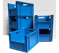 6x 20L Heavy Duty Plastic Storage Boxes - Open Front Industrial Euro Stacking Containers 400x300x230 (h) mm - Durable Stackable Crates for Tools, Garage, Warehouse, Home & Commercial Use (Blue)