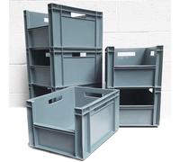 6x 20L Heavy Duty Plastic Storage Boxes - Open Front Industrial Euro Stacking Containers 400x300x230 (h) mm - Durable Stackable Crates for Tools, Garage, Warehouse, Home & Commercial Use (Grey)
