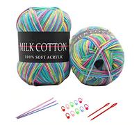 6X 50g Knitting Rainbow Wool Yarn Balls Colorful Hand Crochet Knitting Chunky Double Acrylic Yarn Set, 23 Colors, with 3 Crochet Hooks, 2 Needles, 10 Crochet Locking Stitch Markers (18)
