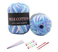 6X 50g Knitting Rainbow Wool Yarn Balls Colorful Hand Crochet Knitting Double Acrylic Yarn Set, 23 Colors, with 3 Crochet Hooks, 2 Needles, 10 Crochet Locking Stitch Markers (14)