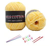 6X 50g Knitting Rainbow Wool Yarn Balls Colorful Hand Crochet Knitting Double Acrylic Yarn Set, 23 Colors, with 3 Crochet Hooks, 2 Needles, 10 Crochet Locking Stitch Markers (02)