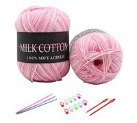 6X 50g Knitting Rainbow Wool Yarn Balls Colorful Hand Crochet Knitting Double Acrylic Yarn Set, 23 Colors, with 3 Crochet Hooks, 2 Needles, 10 Crochet Locking Stitch Markers (01)