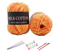 6X 50g Knitting Rainbow Wool Yarn Balls Colorful Hand Crochet Knitting Double Acrylic Yarn Set, 23 Colors, with 3 Crochet Hooks, 2 Needles, 10 Crochet Locking Stitch Markers (12)