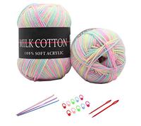 6X 50g Knitting Rainbow Wool Yarn Balls Colorful Hand Crochet Knitting Double Acrylic Yarn Set, 23 Colors, with 3 Crochet Hooks, 2 Needles, 10 Crochet Locking Stitch Markers (11)