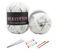 6X 50g Knitting Rainbow Wool Yarn Balls Colorful Hand Crochet Knitting Double Acrylic Yarn Set, 23 Colors, with 3 Crochet Hooks, 2 Needles, 10 Crochet Locking Stitch Markers (08)