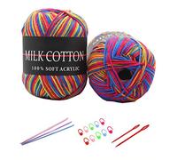 6X 50g Knitting Rainbow Wool Yarn Balls Colorful Hand Crochet Knitting Double Acrylic Yarn Set, 23 Colors, with 3 Crochet Hooks, 2 Needles, 10 Crochet Locking Stitch Markers (16)